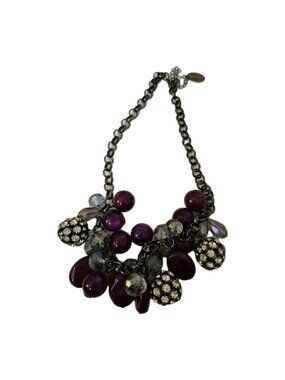 Jules Breton 18” Necklace Purple And Clear Beads Crystal Bead Clusters Silver.